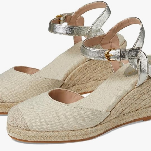 Cole Haan Cloudfeel Espadrille Wedge Women's Heels /Soft Gold Leather - Picture 2 of 7